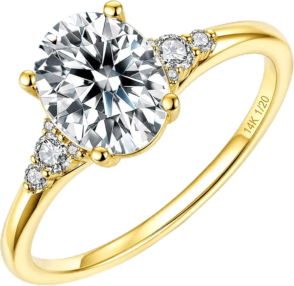 Gold-Tone Sterling Silver Oval Moissanite Engagement Ring