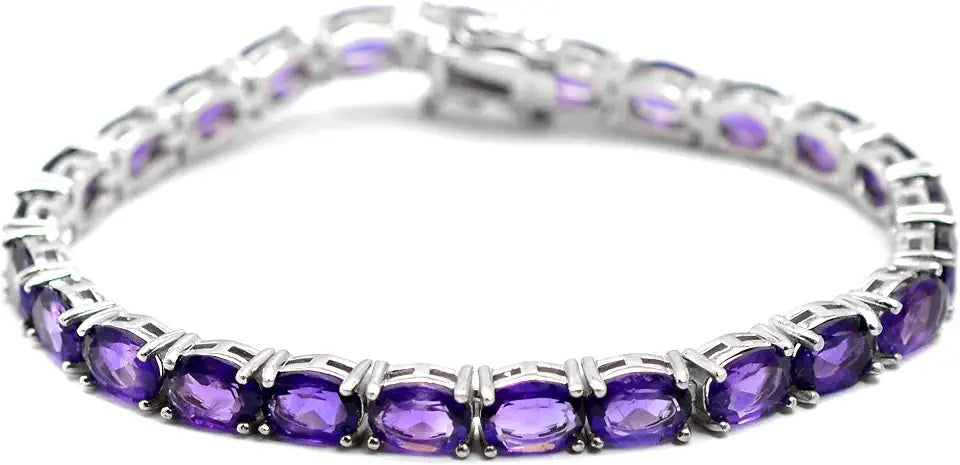 Sterling Silver Oval Amethyst Tennis Bracelet with Birthstone