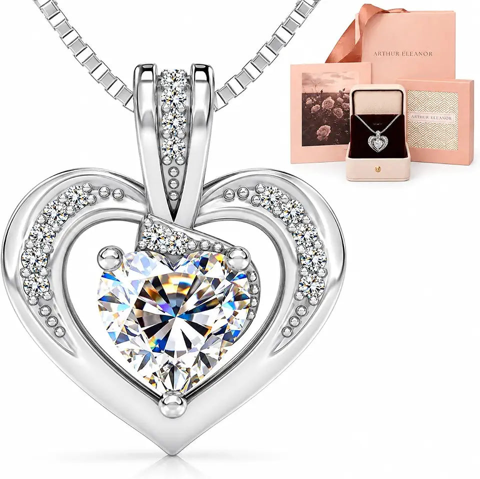 Sterling Silver Moissanite Heart Necklace