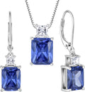 Sterling Silver Emerald-Cut Emerald Jewelry Set with Birthstone