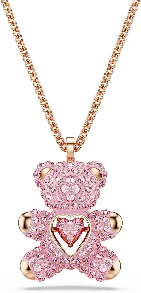 Rose Gold-Tone Crystal Teddy Bear Necklace