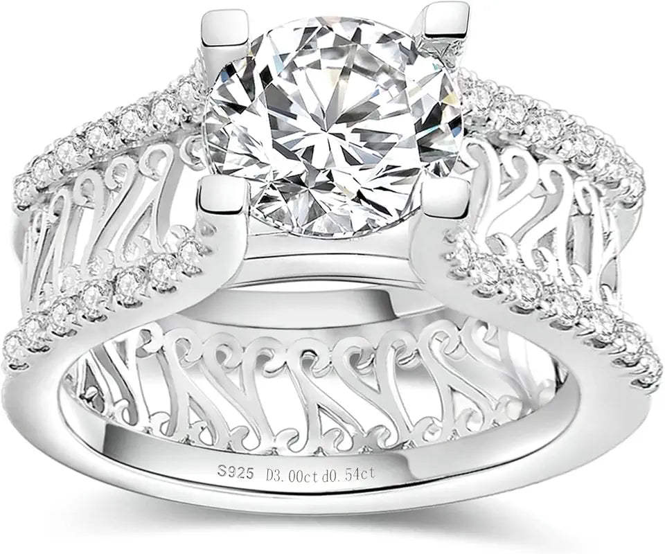 Gold-Tone Sterling Silver Round Moissanite Engagement Ring