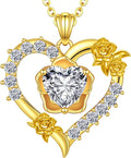Gold-Tone Sterling Silver Moissanite Heart Floral Necklace