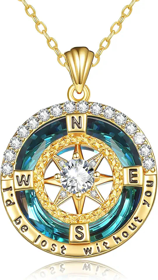 Gold-Tone Sapphire Compass Necklace