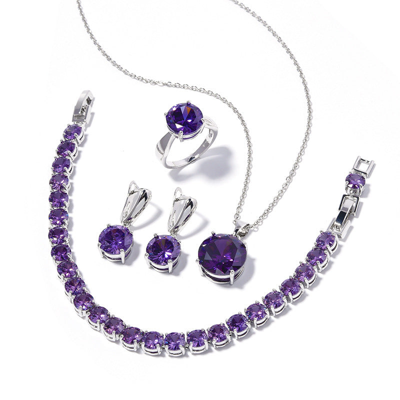 Geometric Round-Stone Necklace, Earrings — shown in use