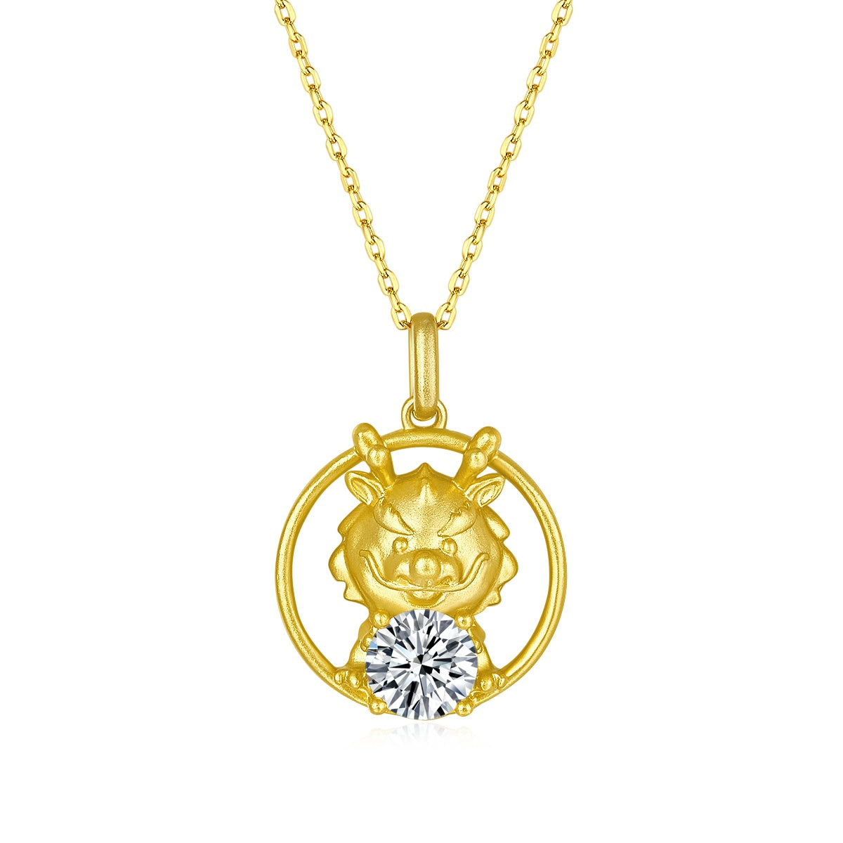 Sterling Silver Chinese Zodiac Dragon Necklace with 1 ct Moissanite – Gold-Plated