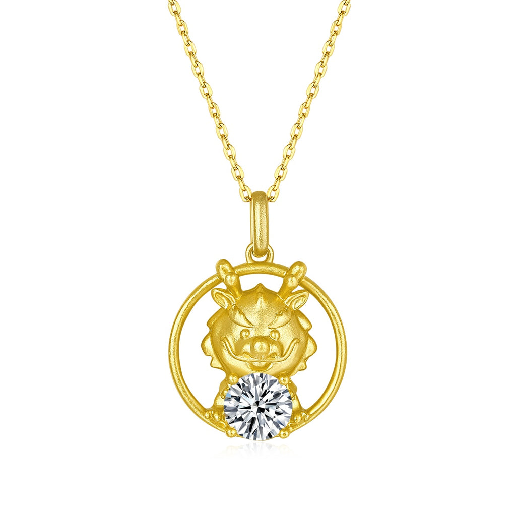 Sterling Silver Chinese Zodiac Dragon Necklace With 1 ct Moissanite, D Color VVS1 — front view