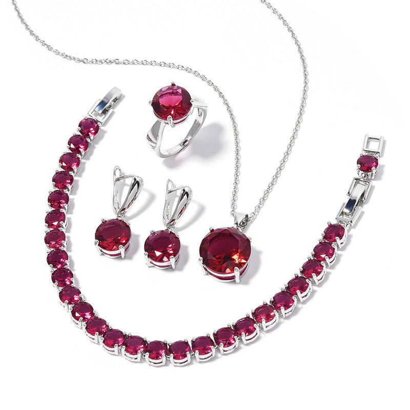 Geometric Round-Stone 4-Piece Jewelry Set with Ring – Sizes 6 to 9