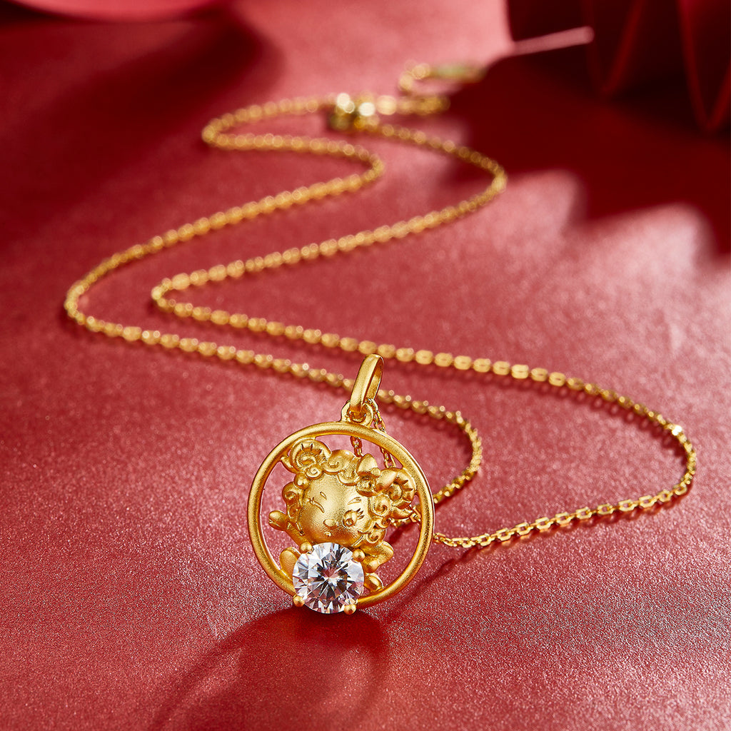 Sterling Silver Chinese Zodiac Goat Necklace With 1 ct Moissanite, D Color VVS1 — side view