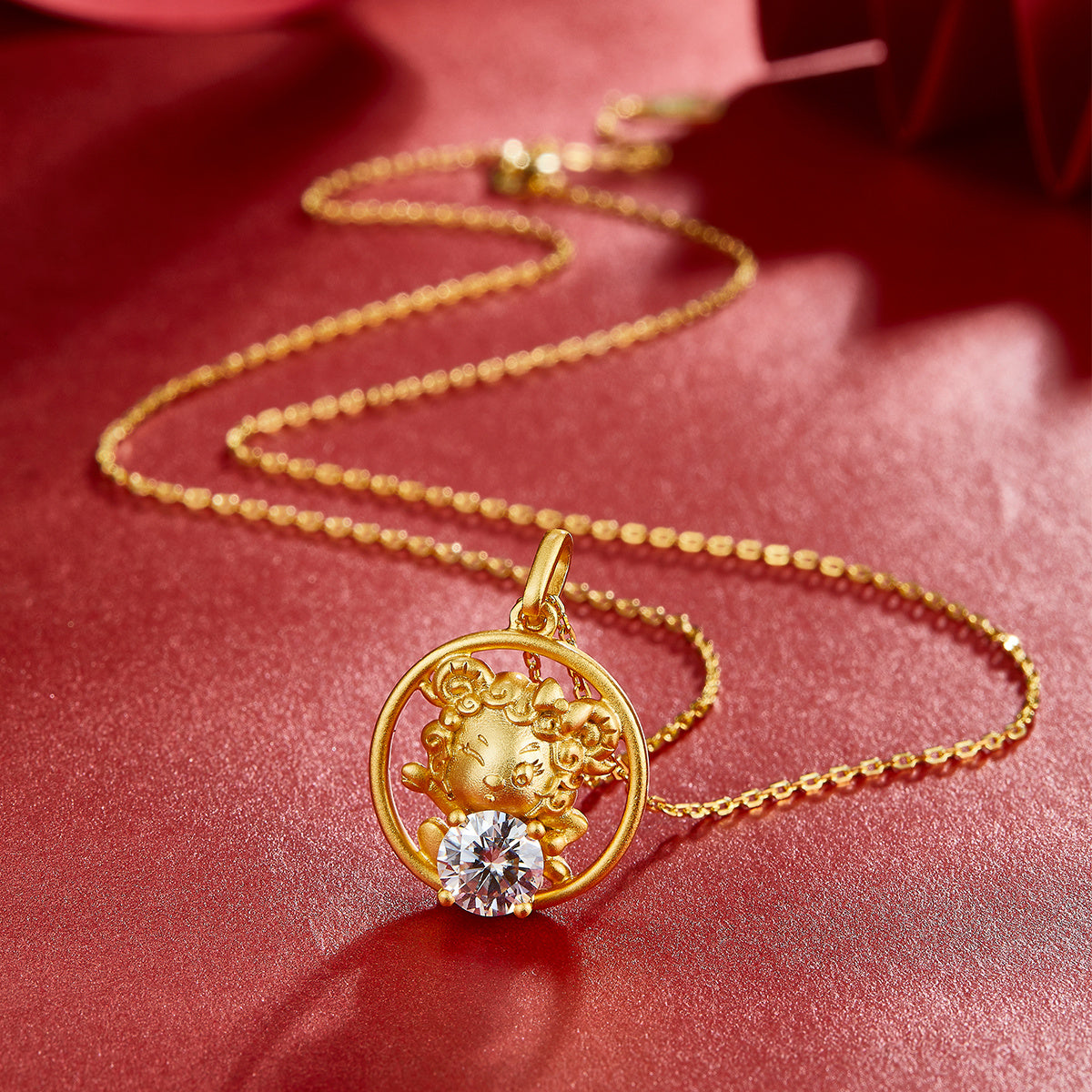 Sterling Silver Chinese Zodiac Goat Necklace With 1 ct Moissanite, D Color VVS1 — side view