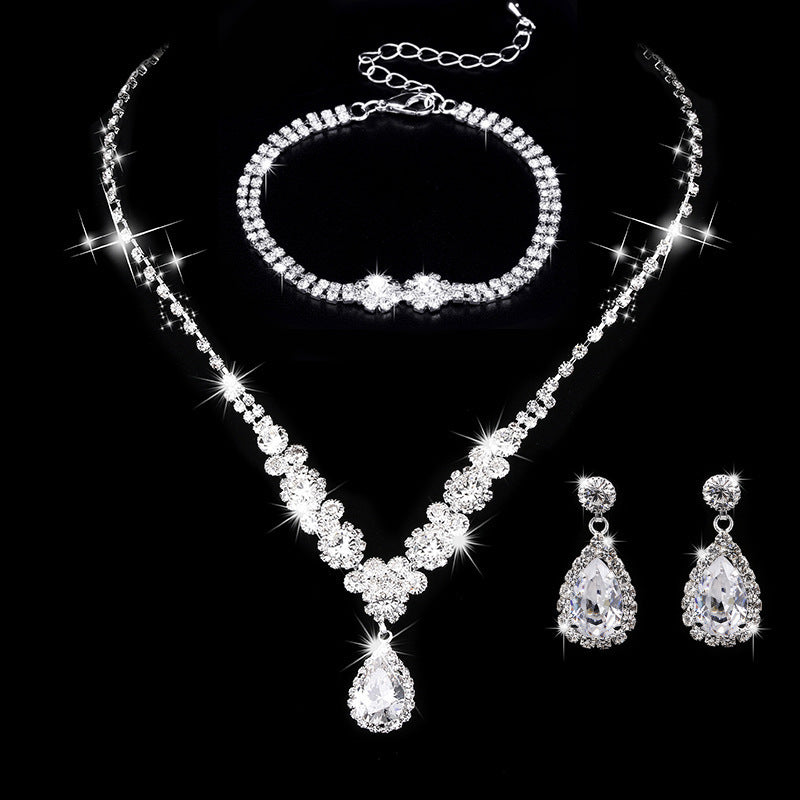 Rhinestone and Zircon Teardrop Necklace and Earrings Bridal Set in Seven Styles — Wedding Jewelry