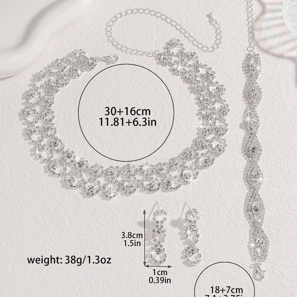Stone-Set Necklace and Earrings Set in Silver Tone, Three Styles — side view