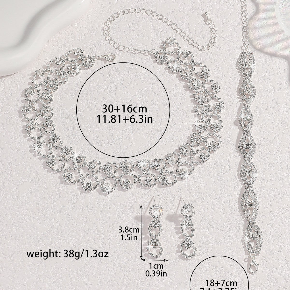 Stone-Set Necklace and Earrings Set in Silver Tone, Three Styles — side view
