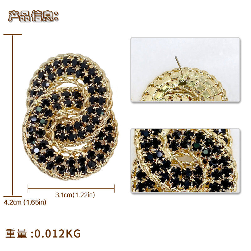 Double Arc Rhinestone Drop Earrings in Silver or Gold Tone, White — side view