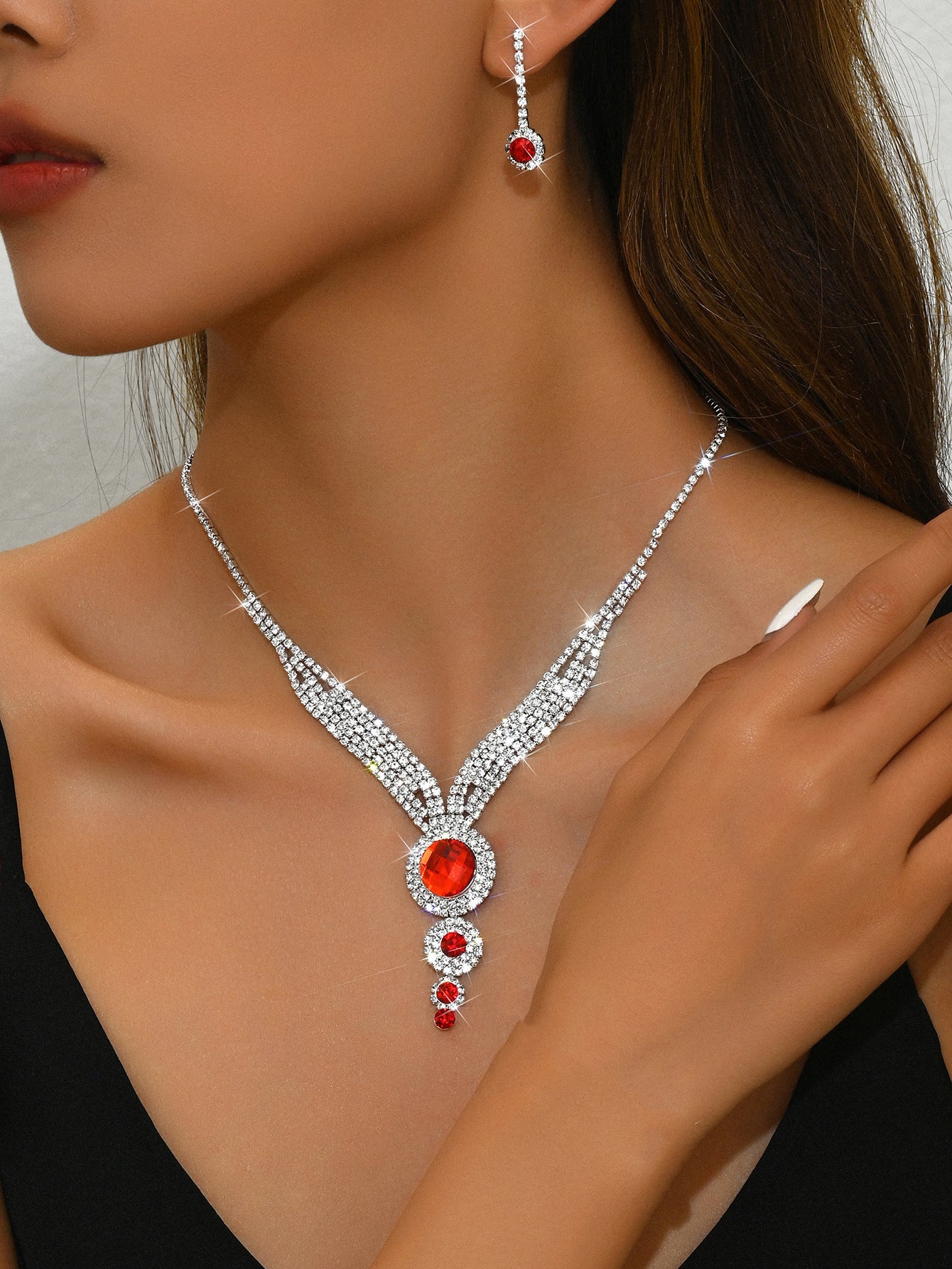 Geometric Teardrop Zircon Necklace and Earrings Set for Women