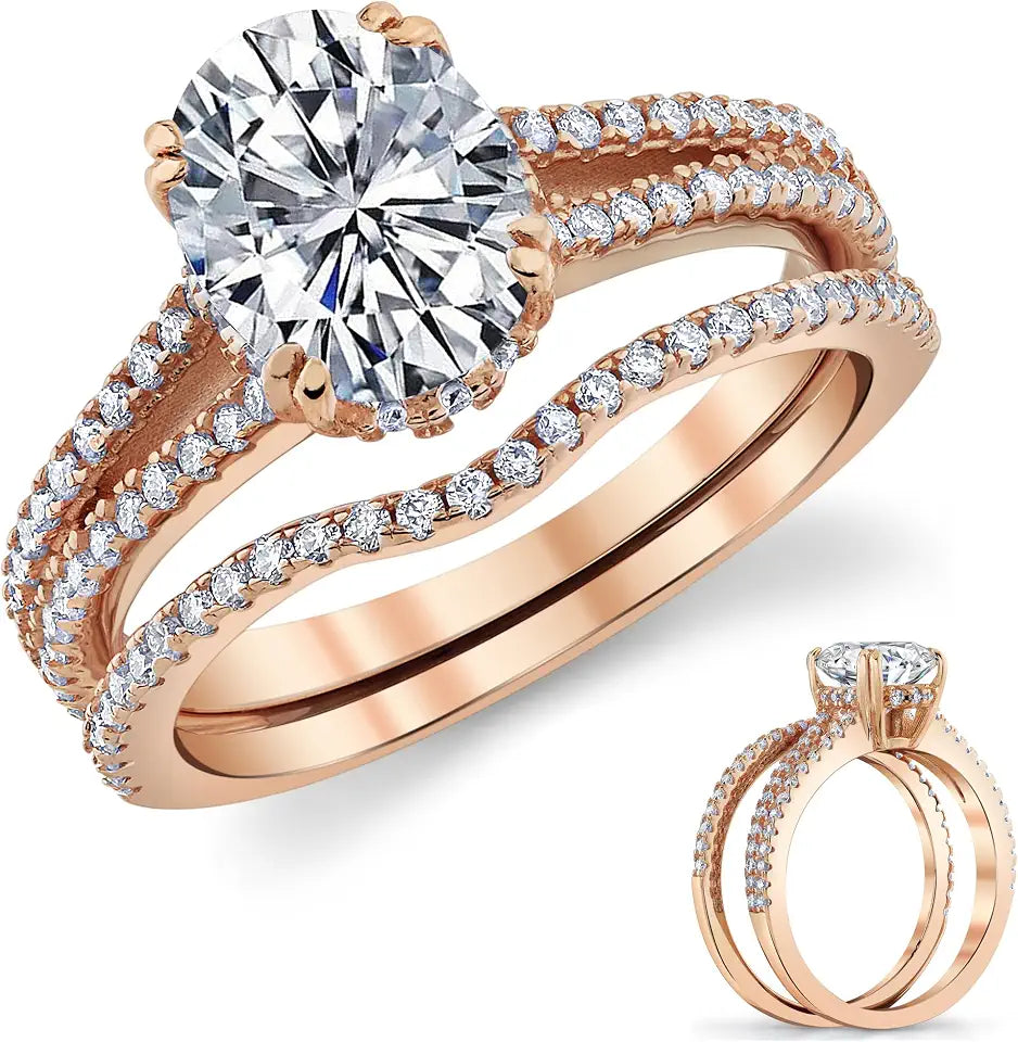 Gold-Tone Oval Moissanite Halo Engagement Ring