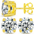 Yellow Gold-Plated Sterling Silver Round Moissanite Stud Earrings