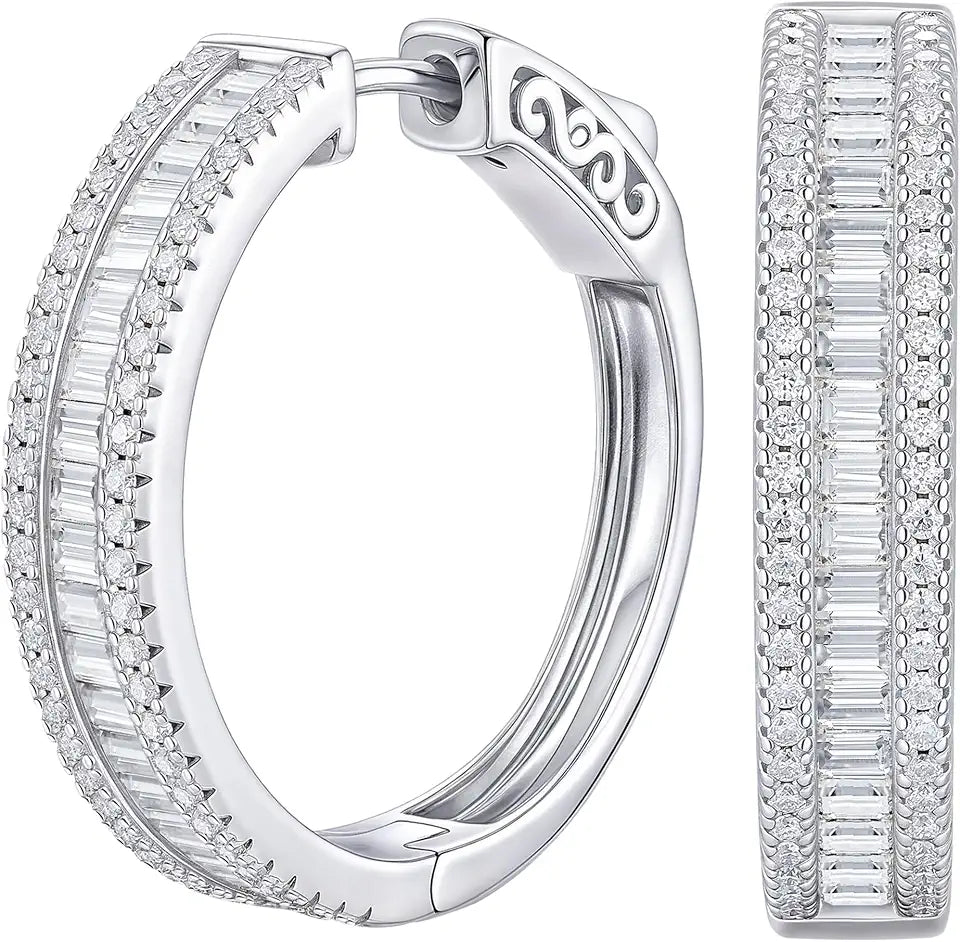 Sterling Silver Moissanite Hoop Earrings