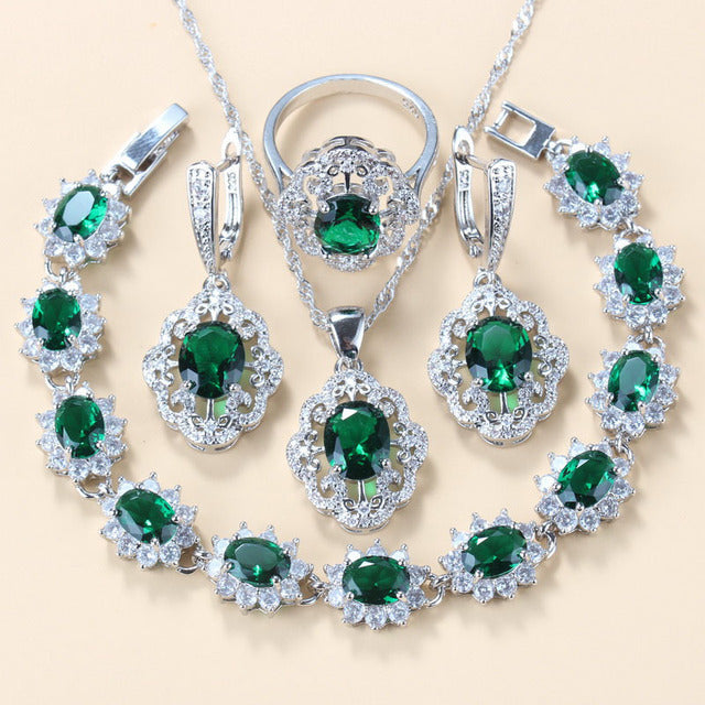 Cubic Zirconia 4-Piece Jewelry Set – Necklace, Earrings, Bracelet and Ring