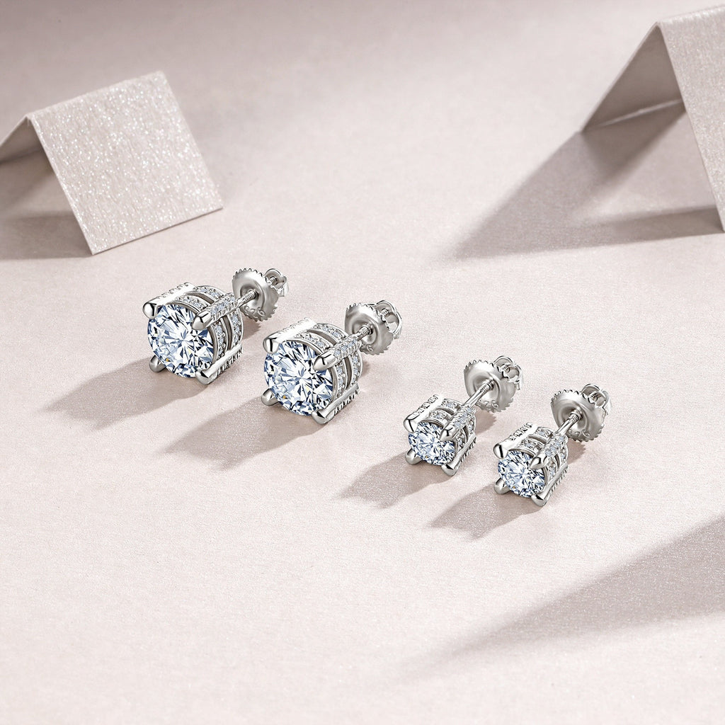 Sterling Silver Moissanite Stud Earrings, 0.5ct or 2ct — detail close-up
