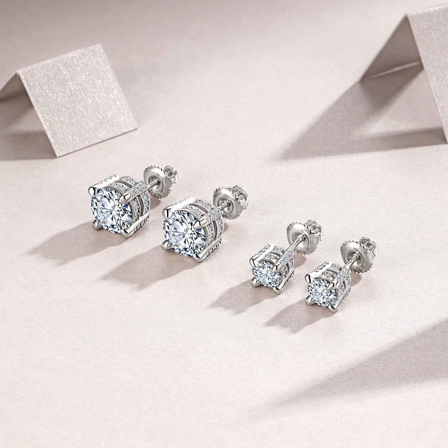 Sterling Silver Moissanite Stud Earrings, 0.5ct or 2ct — detail close-up