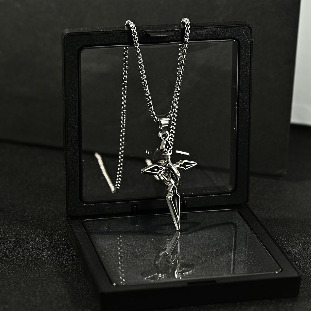 Titanium Steel Cross Necklace for Men, Pendant with Ring Detail — front view