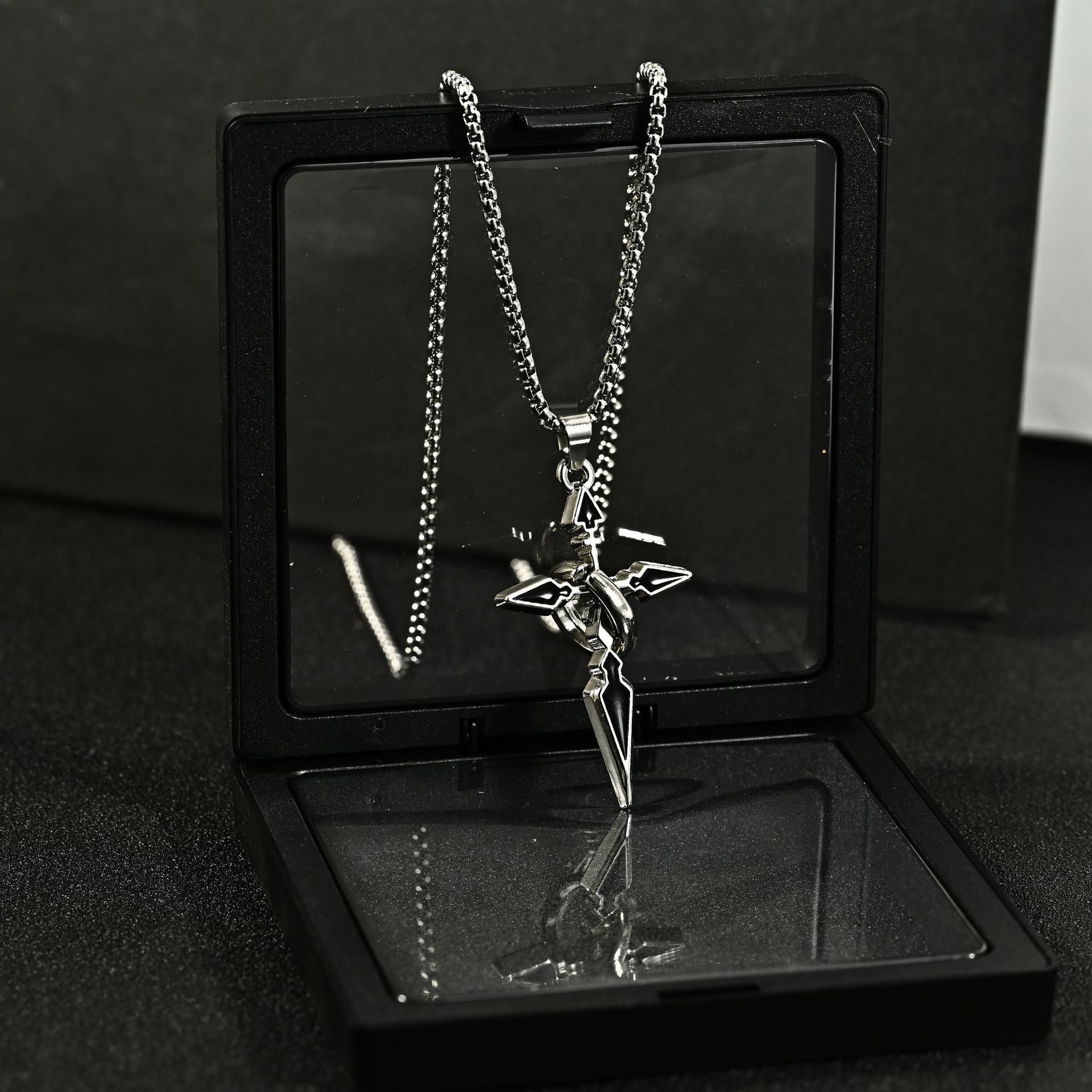Titanium Steel Cross Necklace for Men, Pendant with Ring Detail — front view