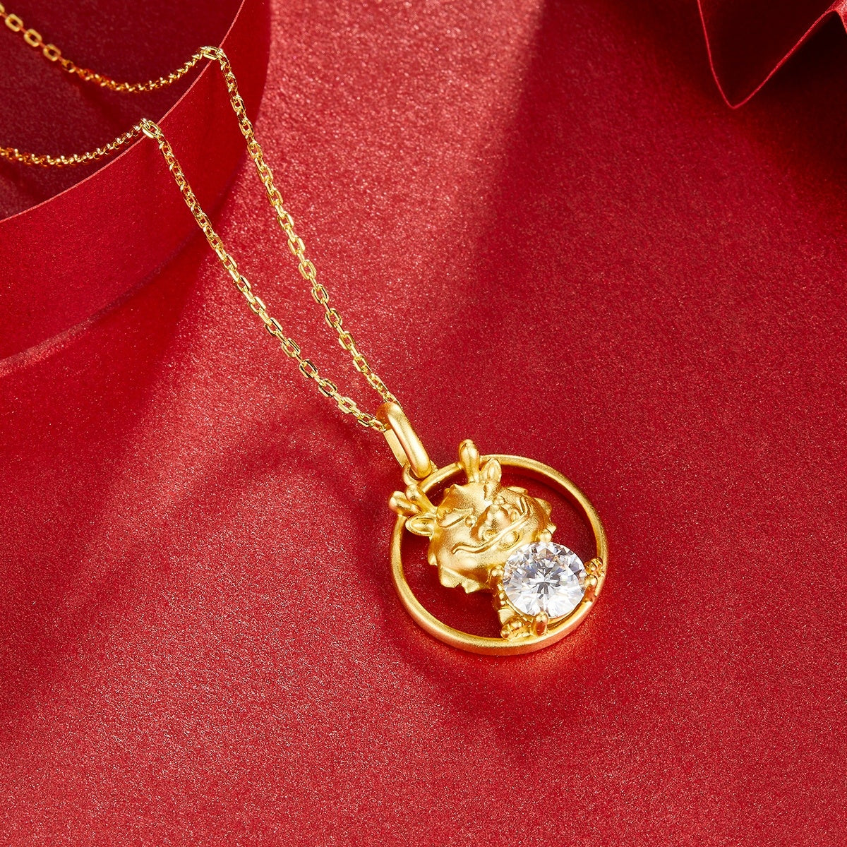 Sterling Silver Chinese Zodiac Dragon Necklace With 1 ct Moissanite, D Color VVS1 — side view