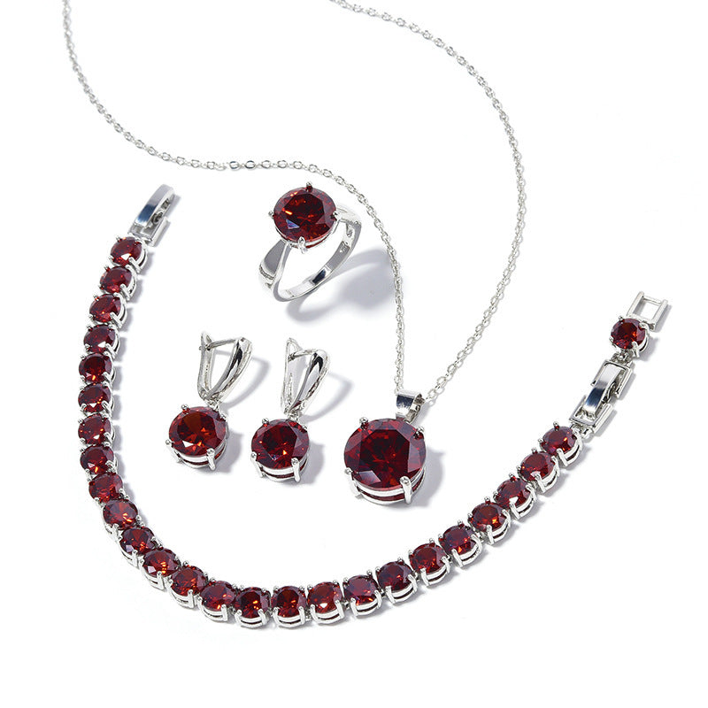 Geometric Round-Stone 4-Piece Jewelry Set with Ring – Sizes 6 to 9