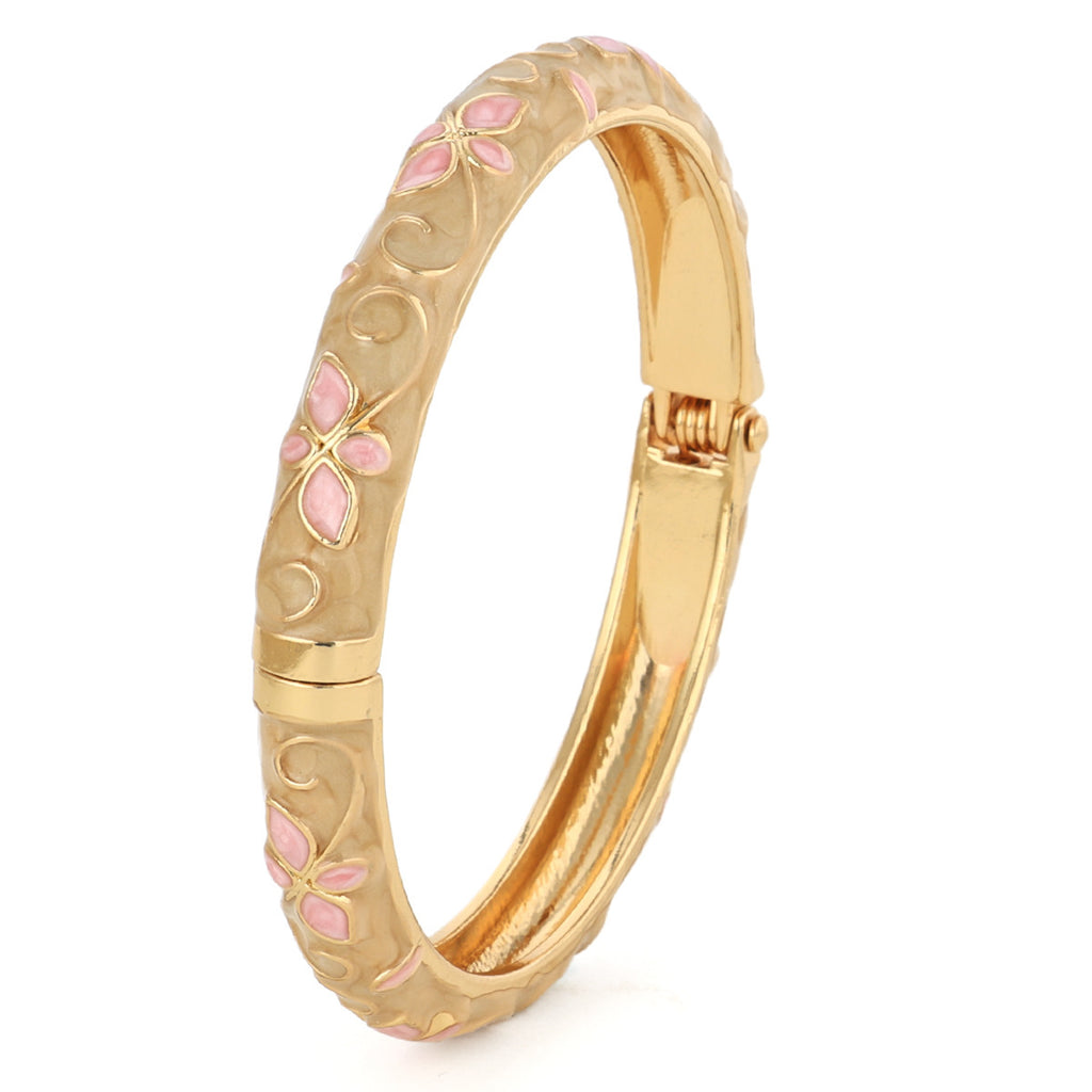 Enamel Five-Leaf Clover Open Bracelet in Pink, Purple — front view
