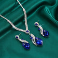 Crystal Heart Necklace and Earrings Set in Royal Blue, Green, Black or Red — Clavicle Chain for Women