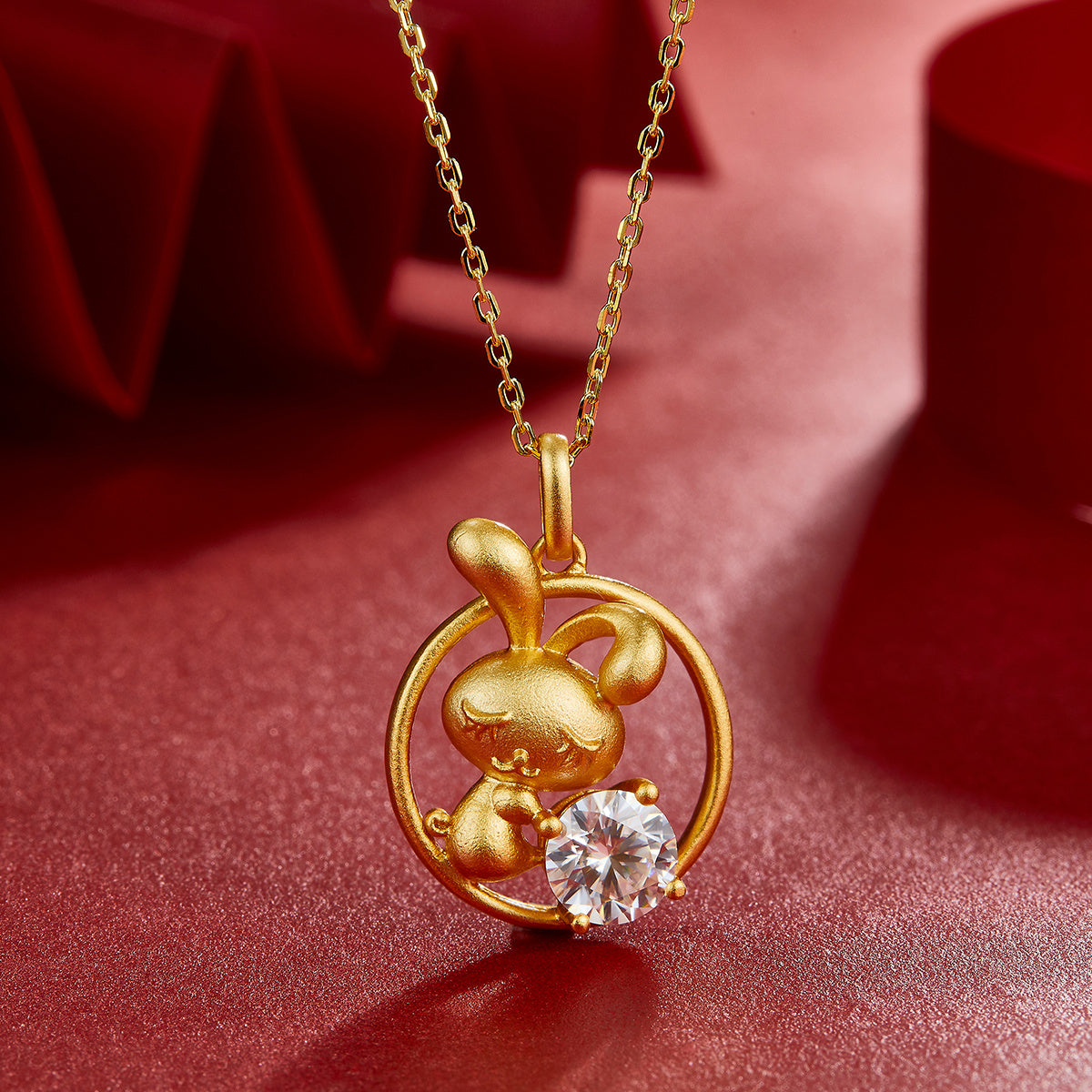 Sterling Silver Chinese Zodiac Rabbit Necklace With 1 ct Moissanite, D Color VVS1 — alternate angle