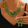 Stone-Set Flower Necklace and Earrings Bridal Set – Statement Wedding Jewelry