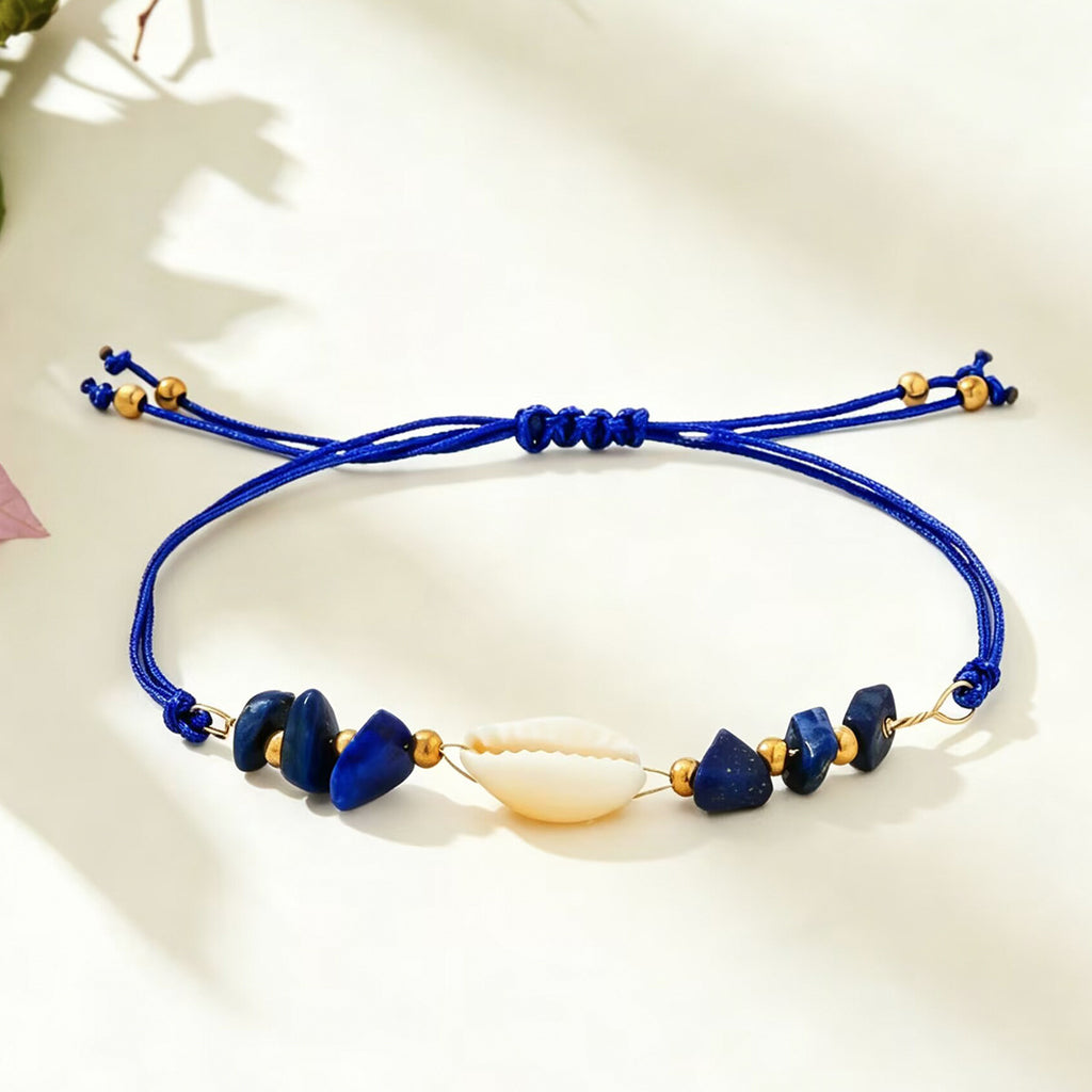 Hand-Woven Shell and Natural Stone Bracelet, Four Styles — detail close-up