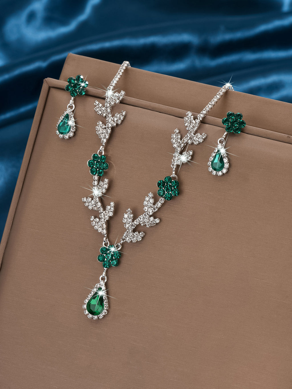 Teardrop and Flower Necklace and Earrings Set — scale reference