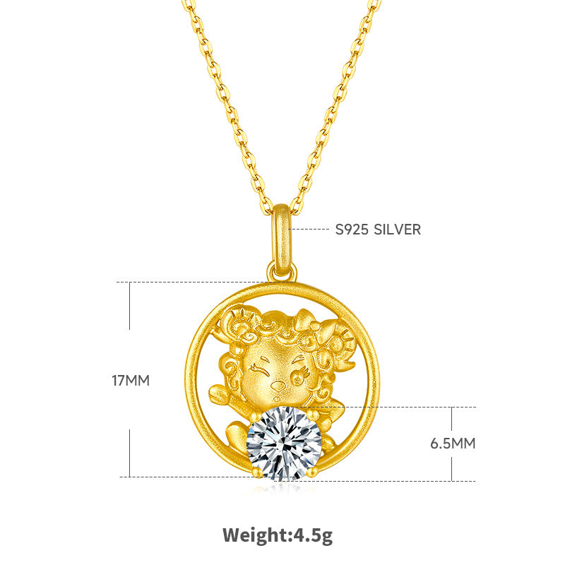 Sterling Silver Chinese Zodiac Goat Necklace With 1 ct Moissanite, D Color VVS1 — detail close-up