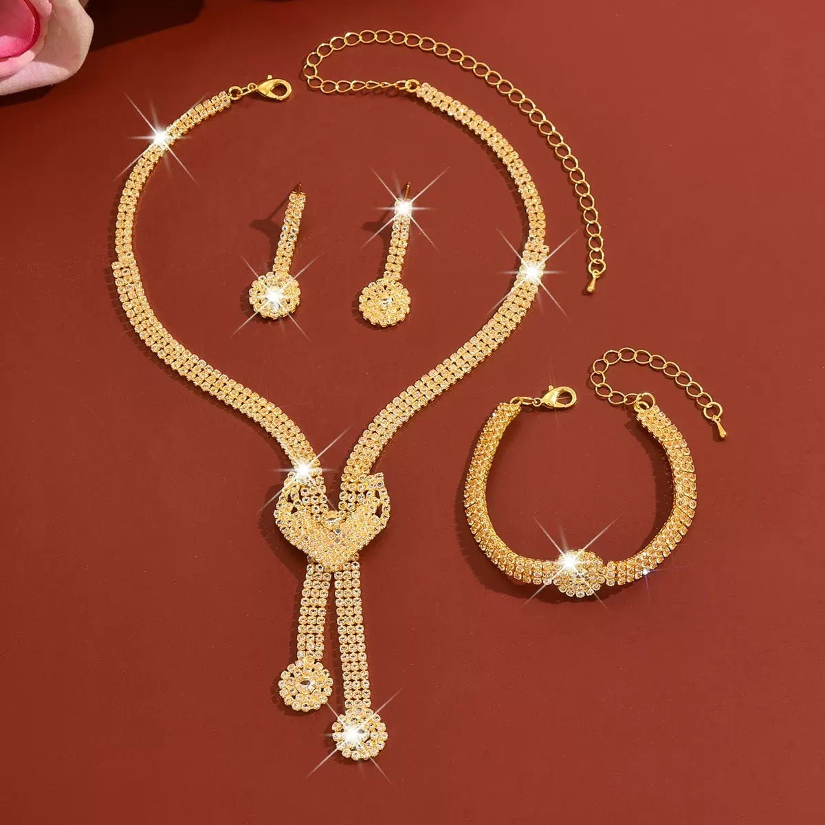 Crystal-Set Bridal Necklace and Earrings Set in Three Styles — finish detail