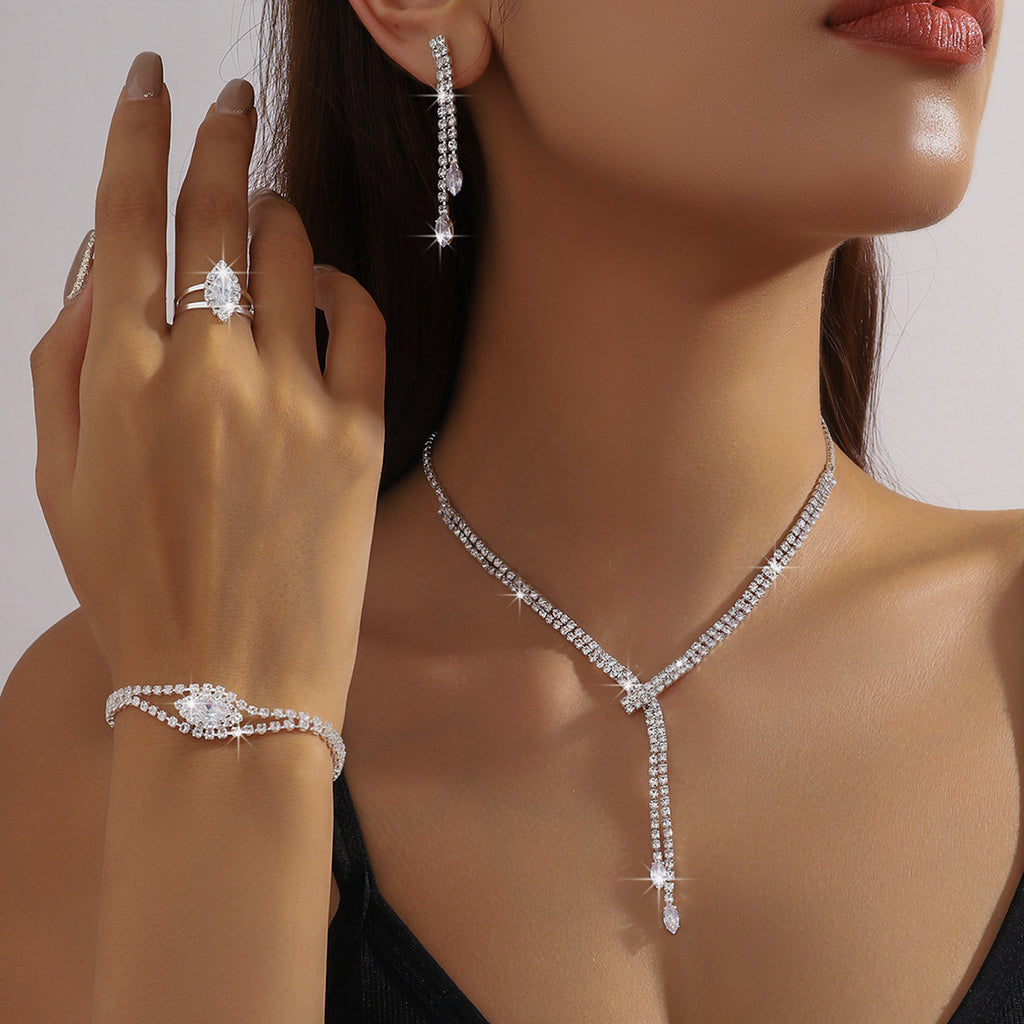 Necklace, Earrings and Bracelet 4-Piece Wedding Jewelry Set in Three Styles — front view
