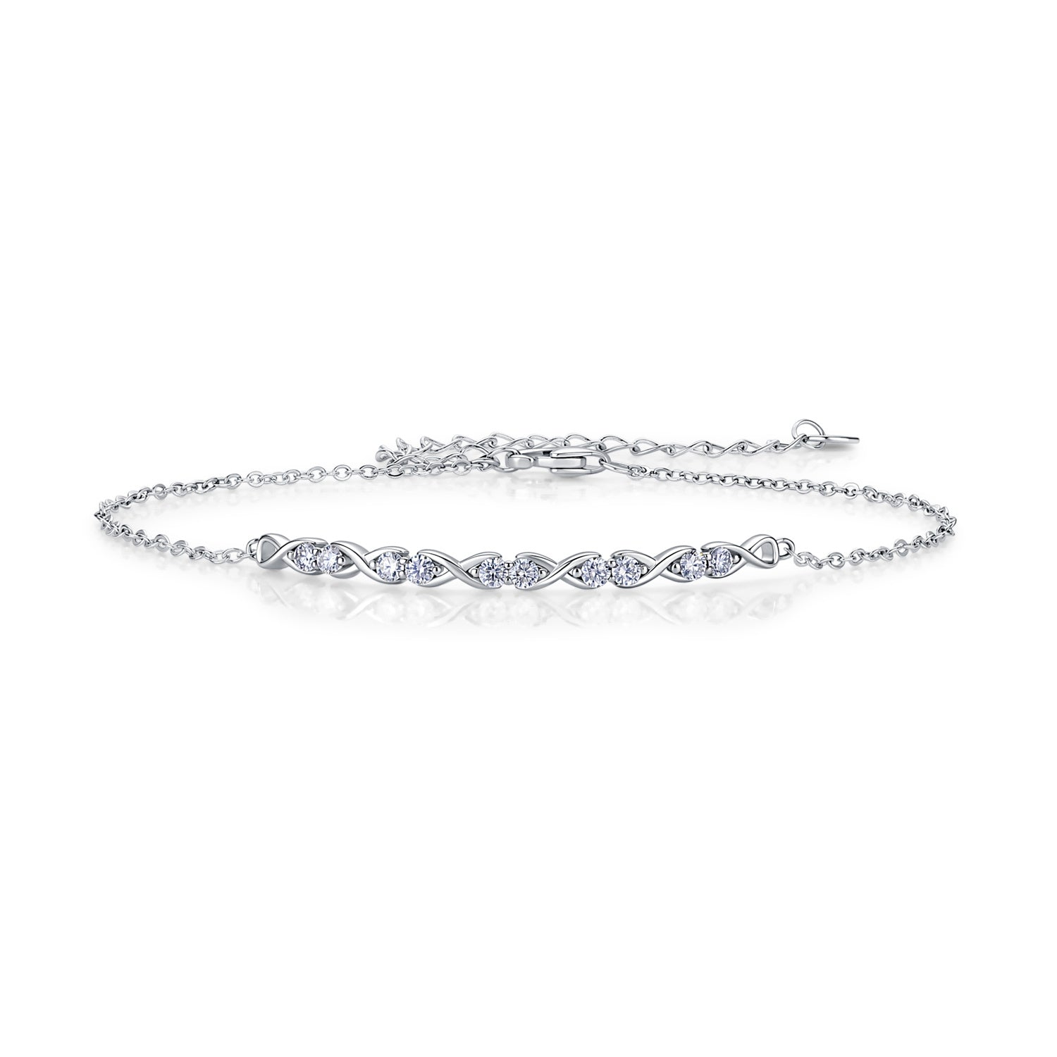 Sterling Silver Infinity Bracelet with Moissanite – Adjustable Chain