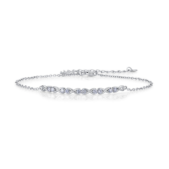 Sterling Silver Infinity Bracelet with Moissanite – Adjustable Chain