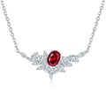 Sterling Silver Lab-Grown Ruby or Sapphire Necklace – Oval with Marquise Cluster