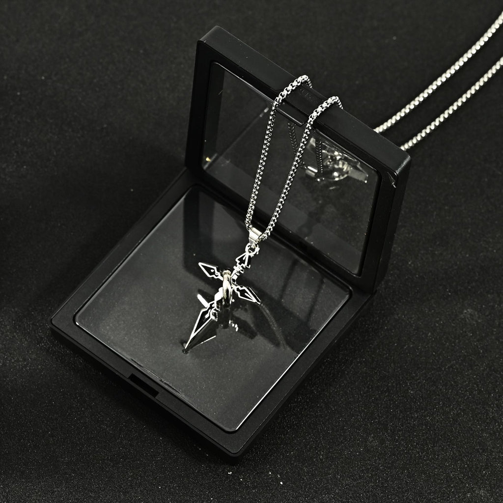 Titanium Steel Cross Necklace for Men, Pendant with Ring Detail — alternate angle