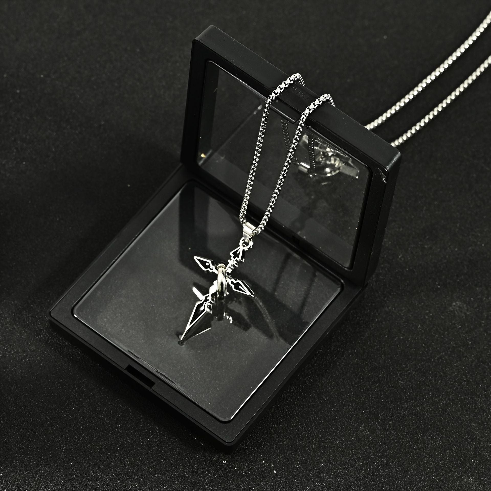 Titanium Steel Cross Necklace for Men, Pendant with Ring Detail — alternate angle