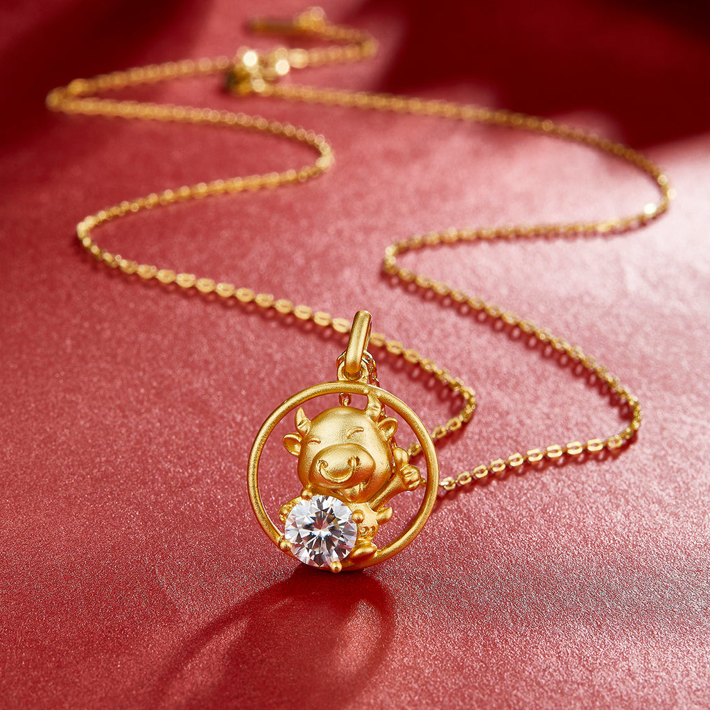 Sterling Silver Chinese Zodiac Ox Necklace With 1 ct Moissanite, D Color VVS1 — alternate angle