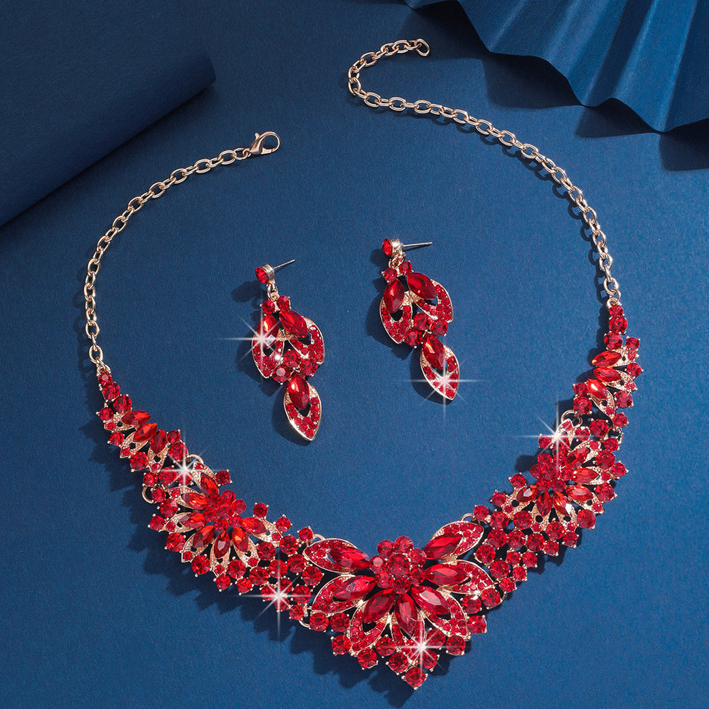 Bridal Necklace and Earrings Set, Silver Red Green or Blue Stones — finish detail