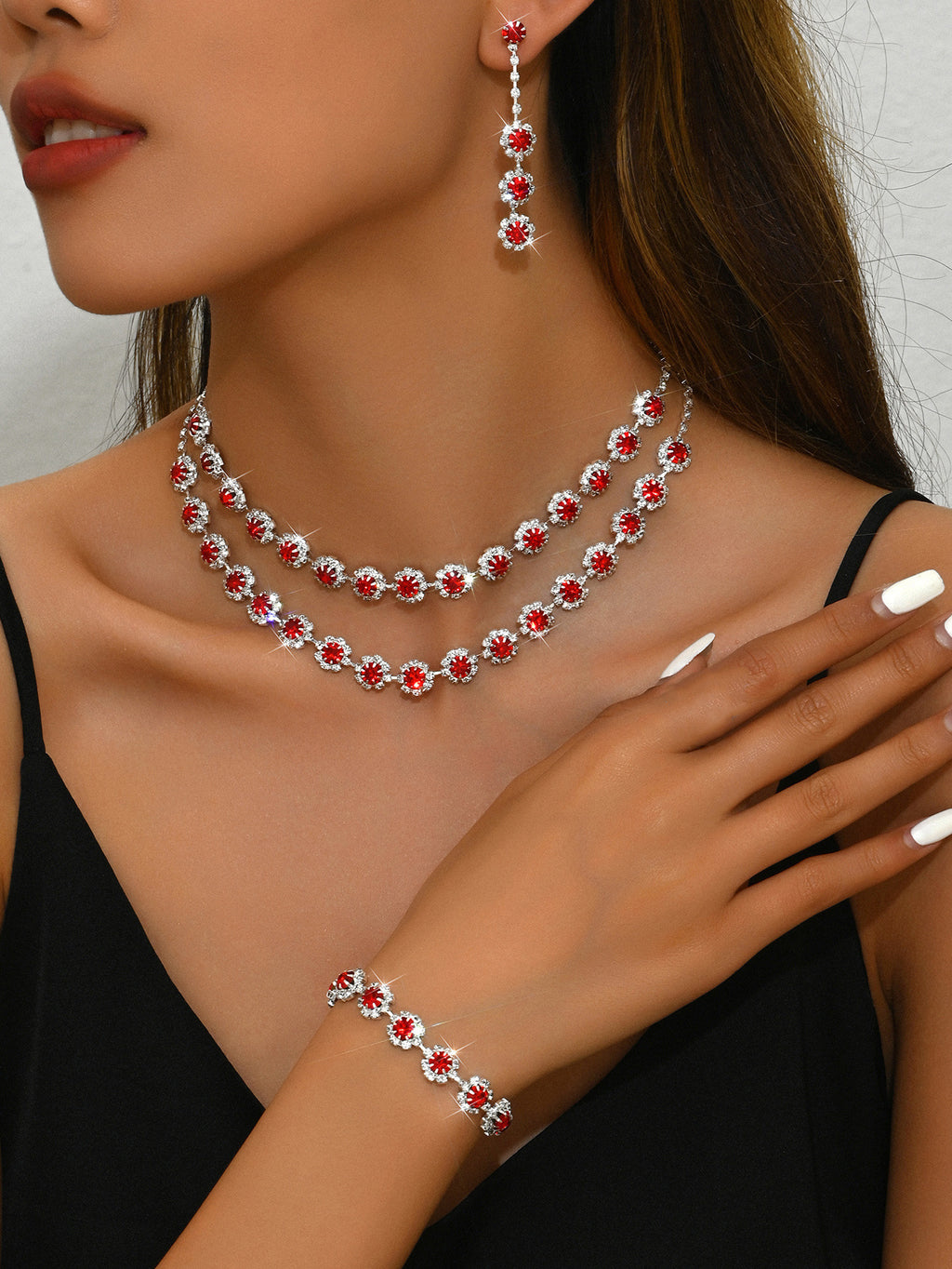 Bridal Necklace, Earrings and Bracelet Set in Four Styles — detail close-up