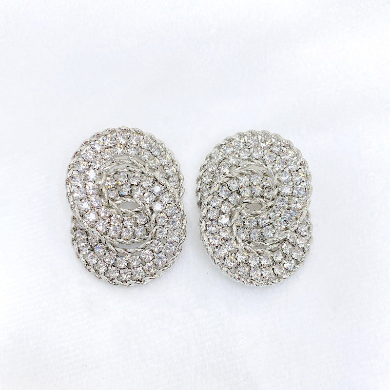 Double Arc Rhinestone Drop Earrings in Silver or Gold Tone, White, Black or Iridescent Stones — One Pair