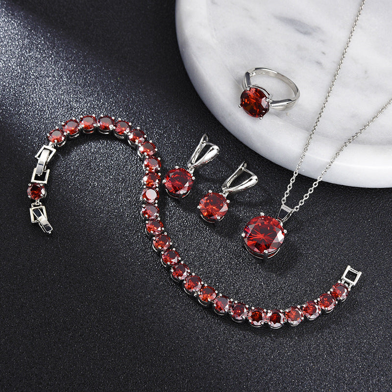 Geometric Round-Stone Necklace, Earrings — front view