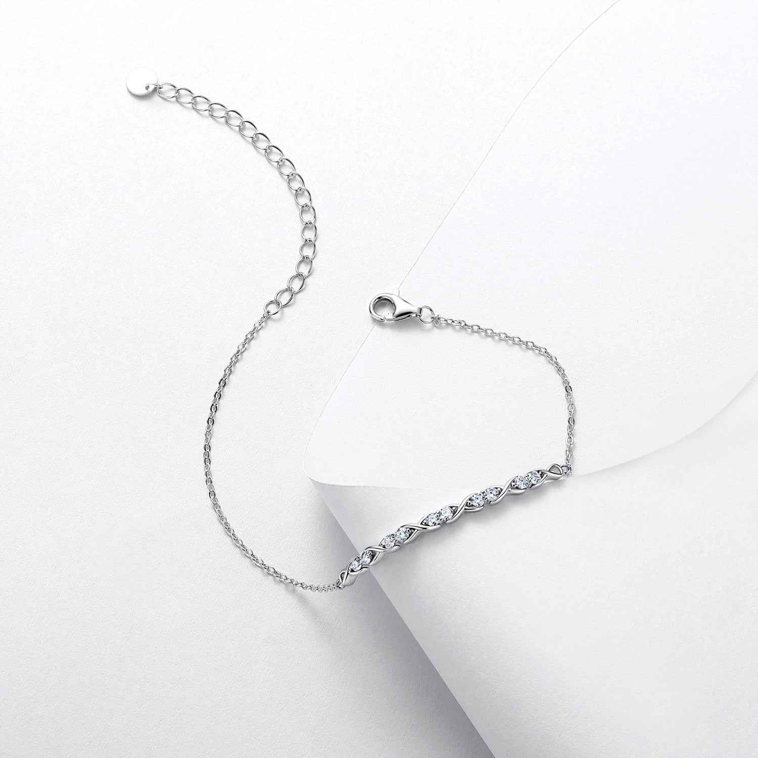 Sterling Silver Infinity Bracelet With Moissanite, D-VVS1 — alternate angle