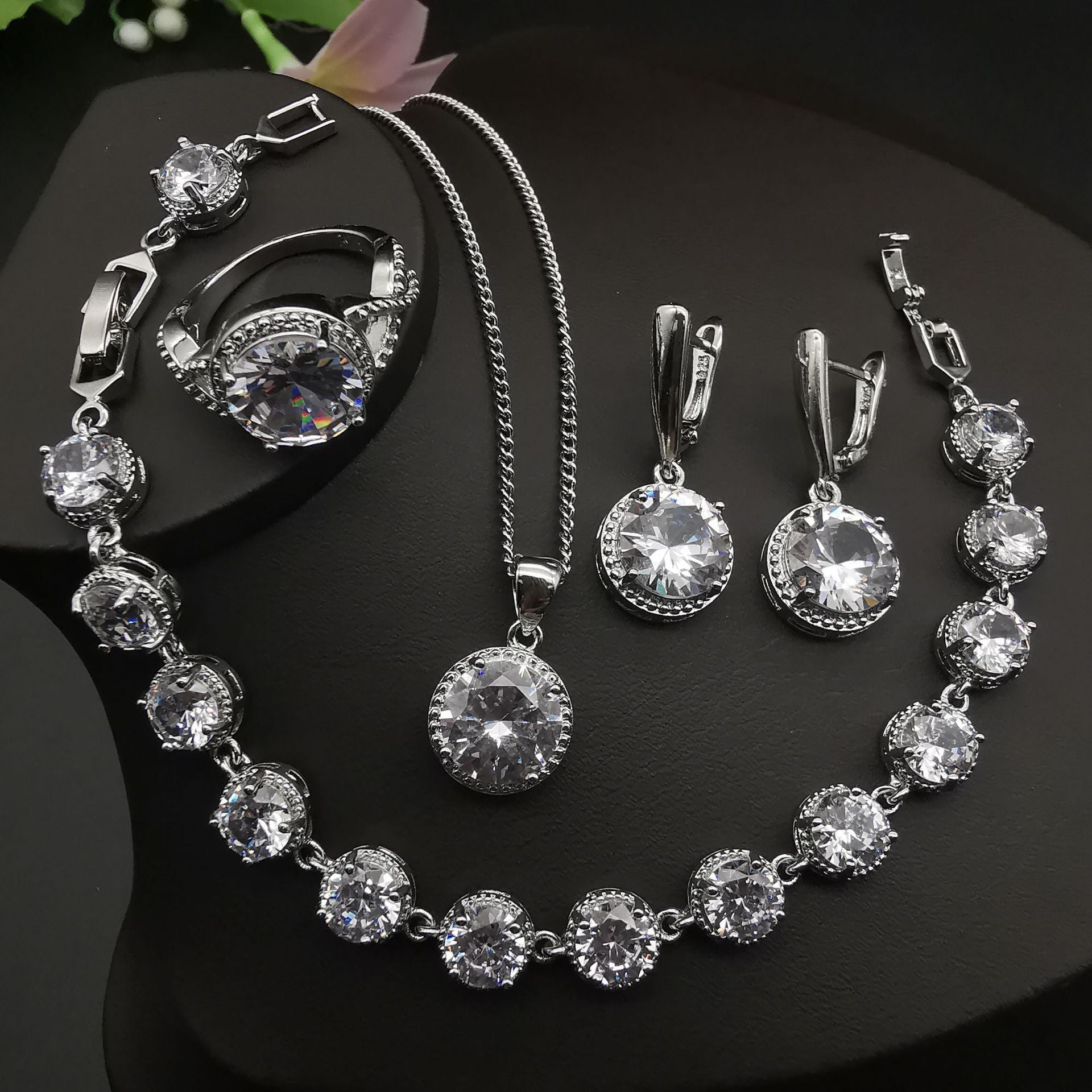 Round-Stone 4-Piece Jewelry Set in Green, Blue — alternate angle